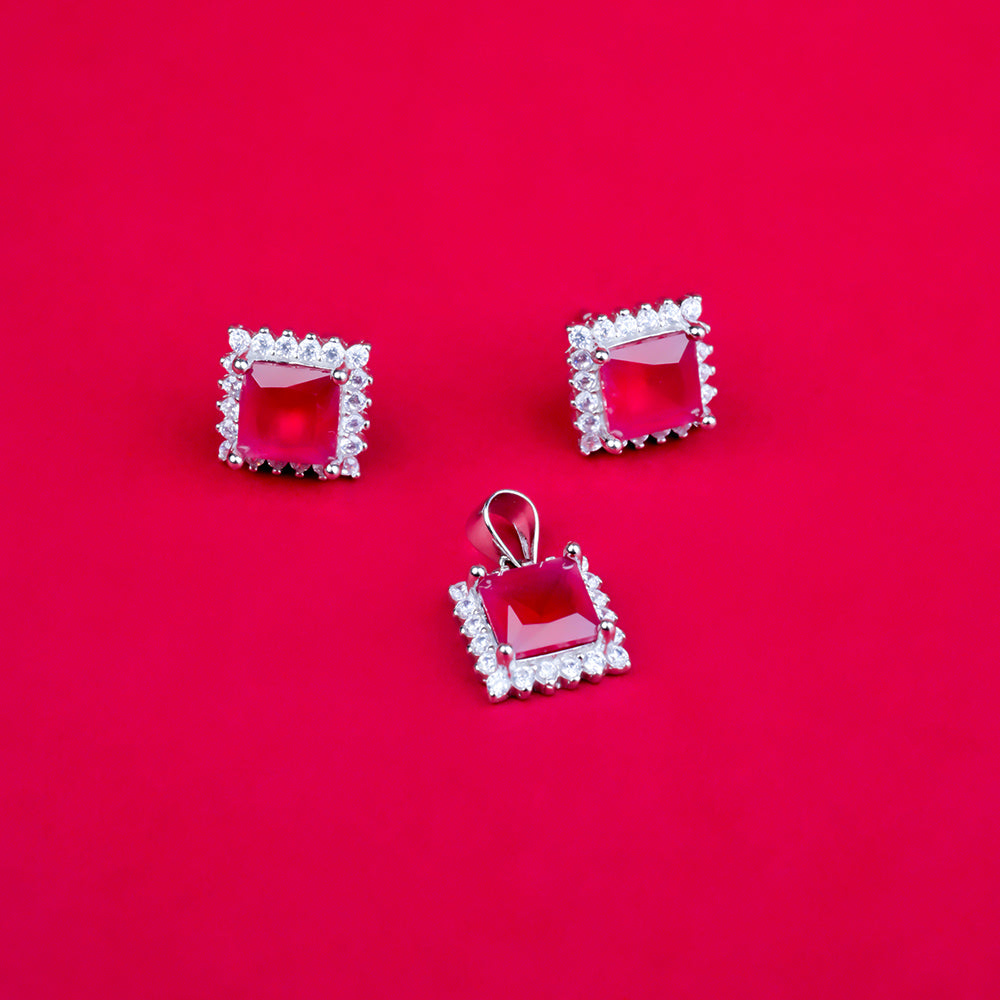 Fancy Square Shape Red Stone Pendant Butty
